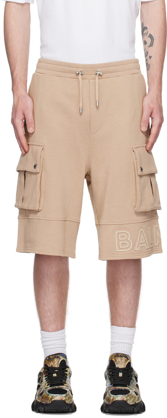 Shop Balmain Beige Embossed Shorts In Gmp Beige/naturel