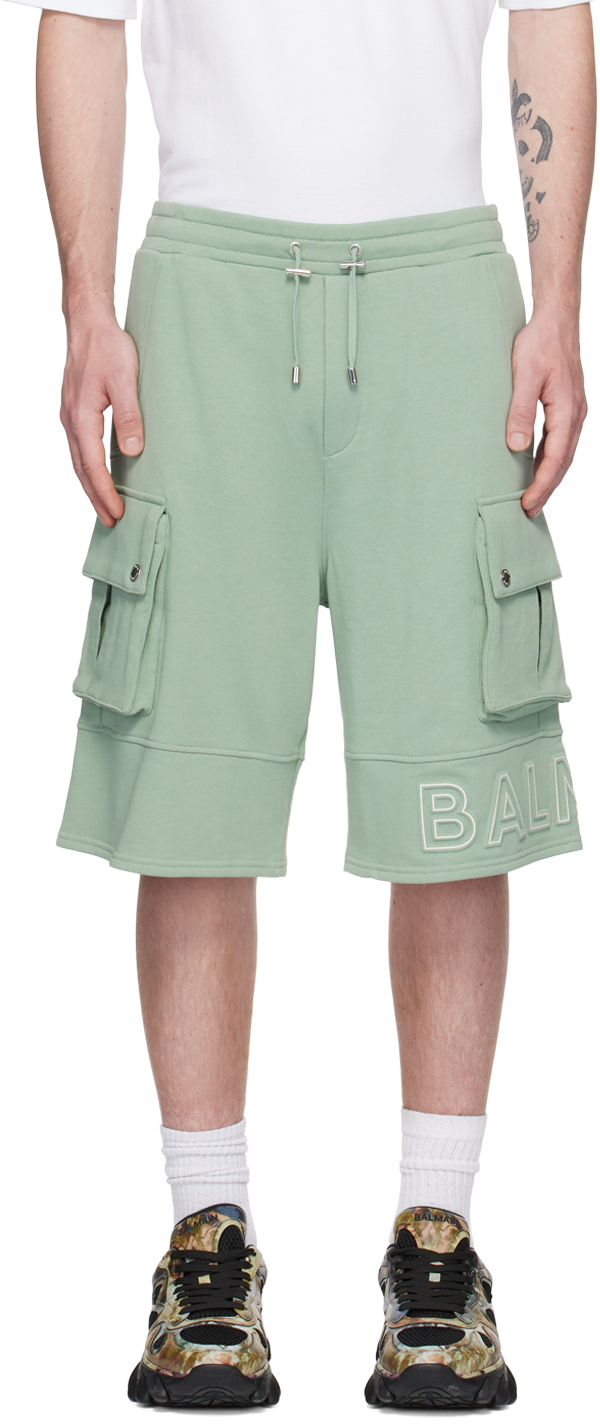 Balmain Green Embossed Shorts