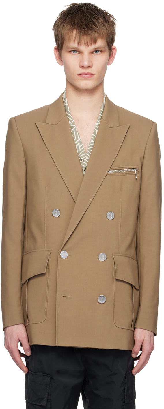 Balmain Taupe Double-breasted Blazer In 8ag Taupe