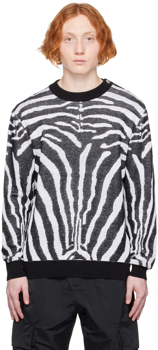 Shop Balmain Black & Gray Zebra Sweater In Eab Noir/blanc