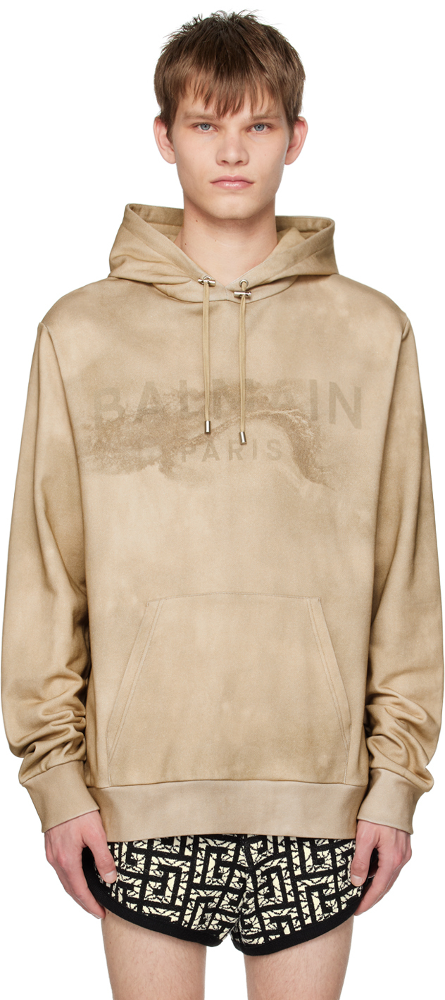Balmain Beige Relaxed Hoodie In Wdv Sable/taupe