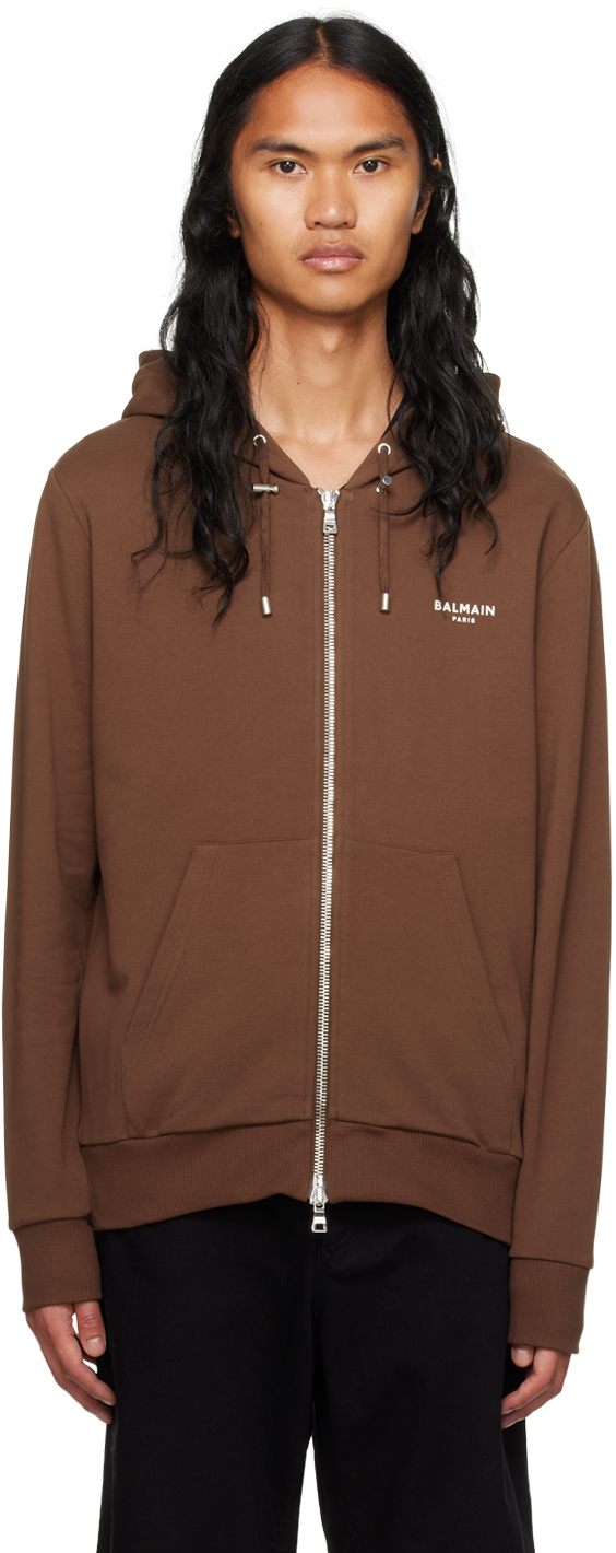 Brown Flocked Hoodie