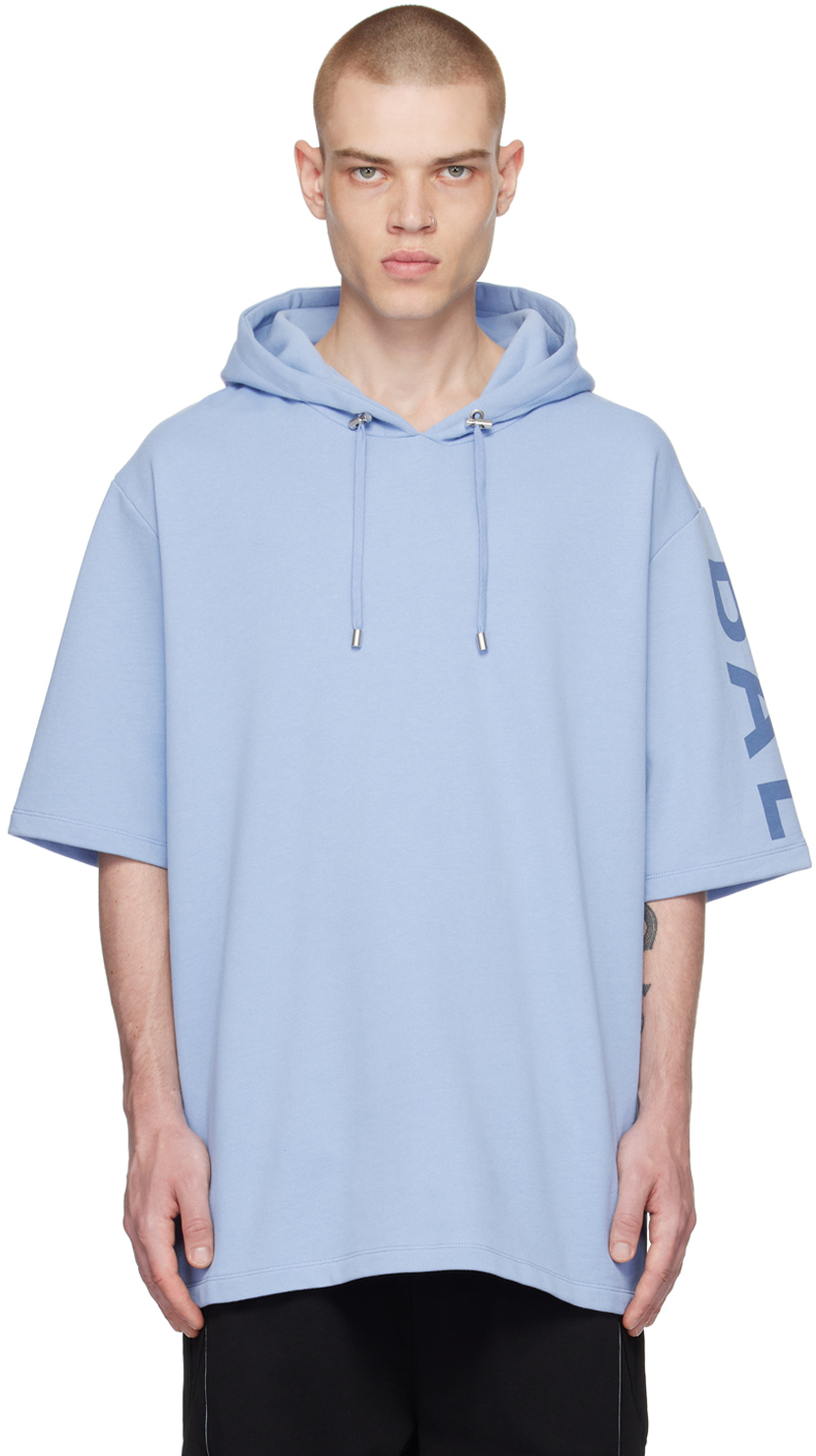 Balmain Short-sleeve Cotton Hoodie In Blue