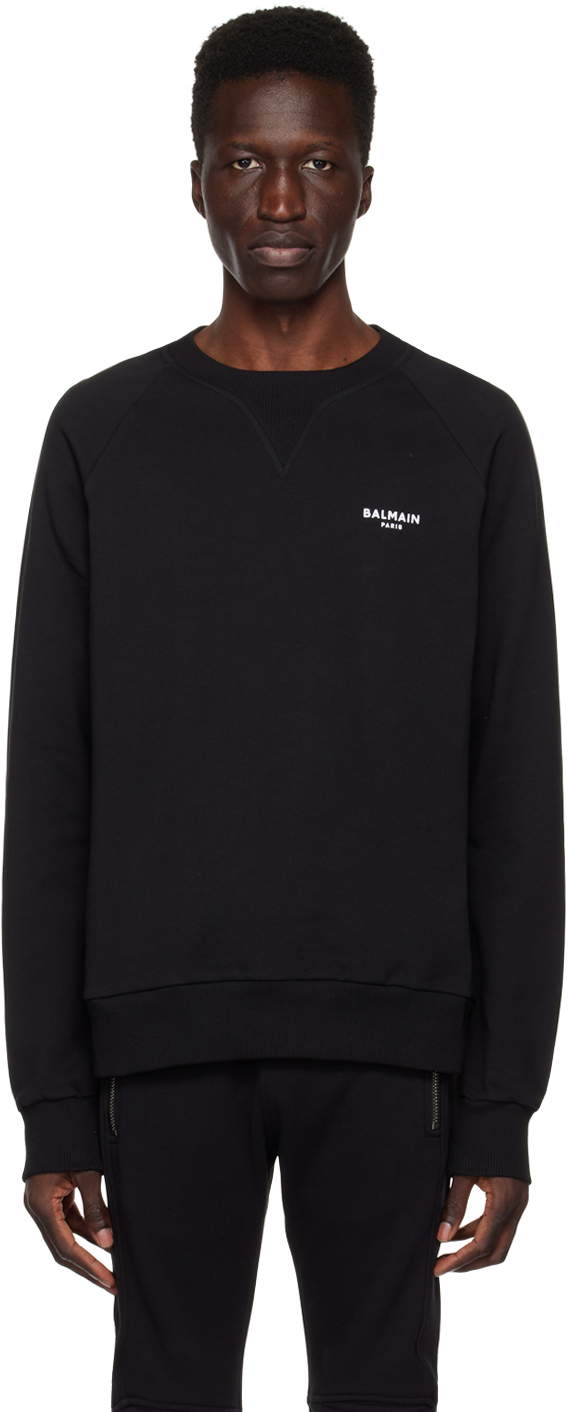 Balmain: Black Flocked Sweatshirt | SSENSE
