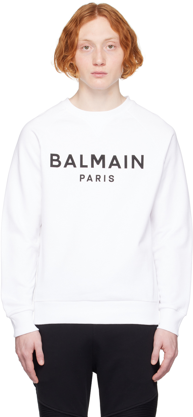 Balmain: White Printed Sweatshirt | SSENSE
