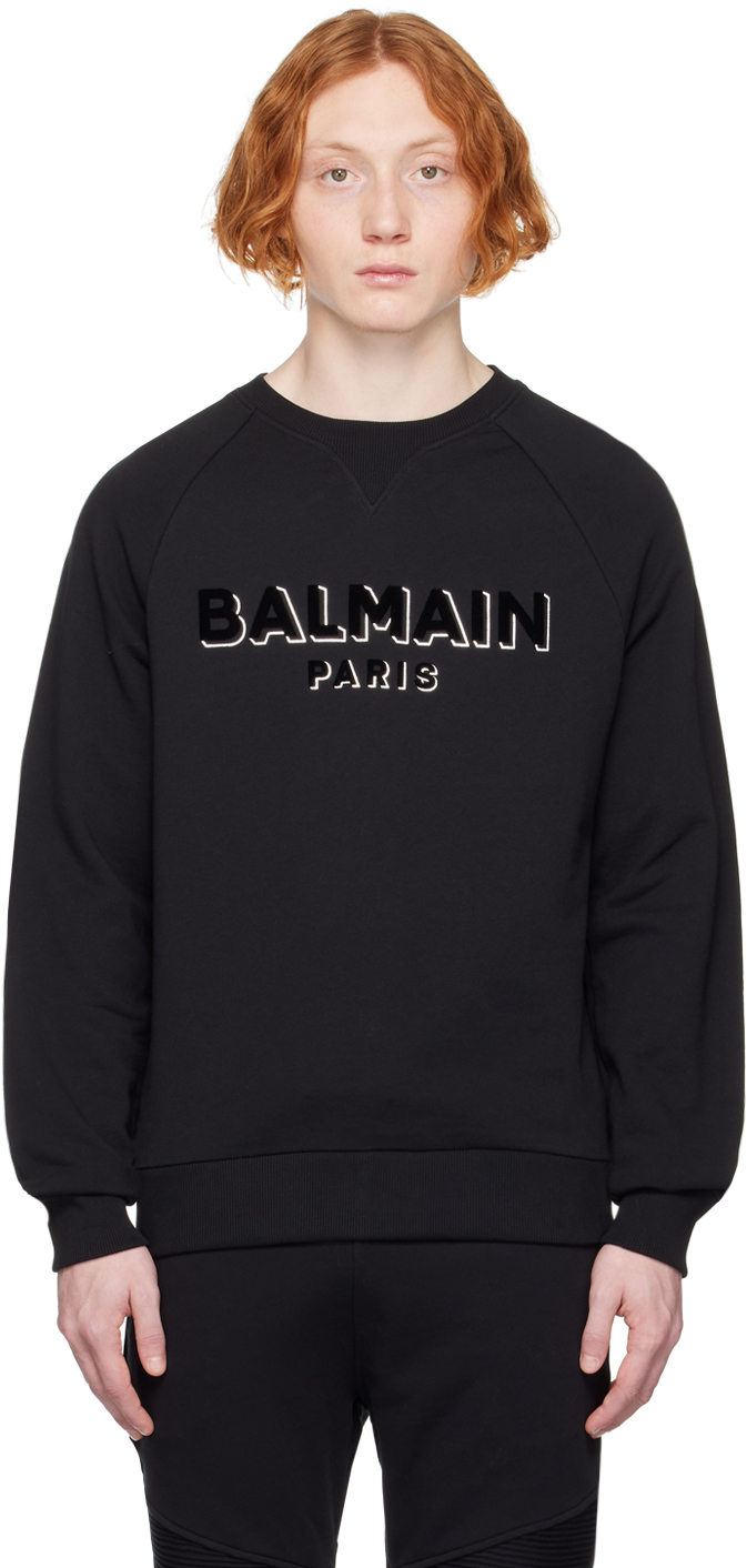 Shop Balmain Black Flocked Sweatshirt In Eac Noir/argent