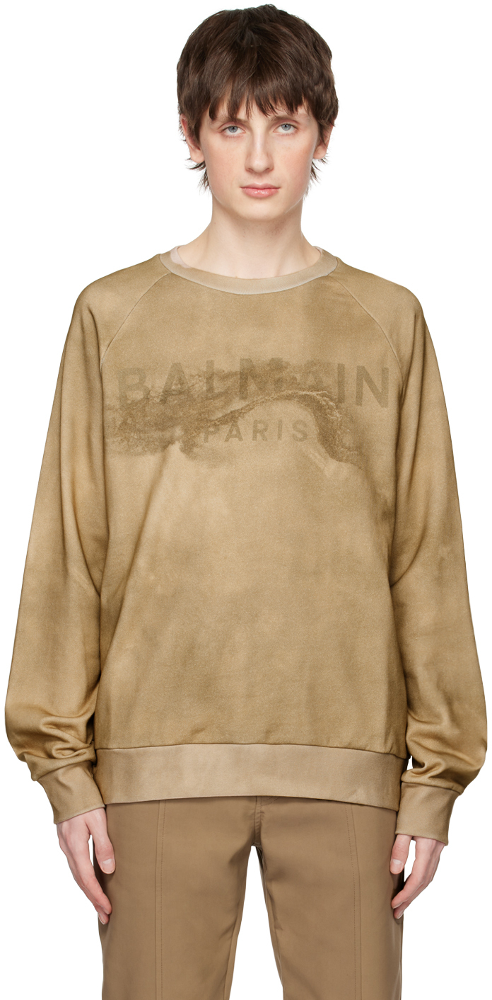Balmain Beige Printed Sweatshirt In Wdv Sable/taupe