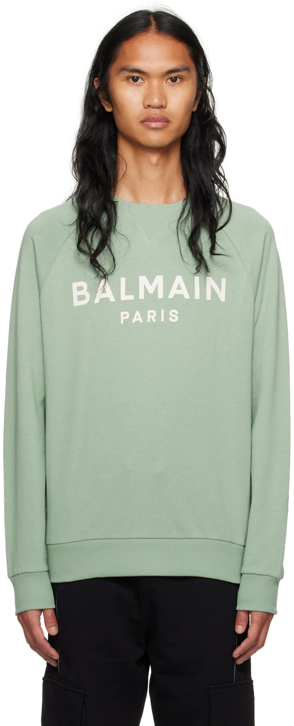 Balmain Logo Printed Sweatshirt In Green