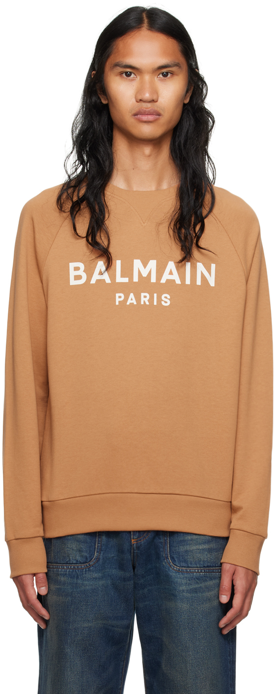 Balmain Printed  Logo Sweatshirt In Brown