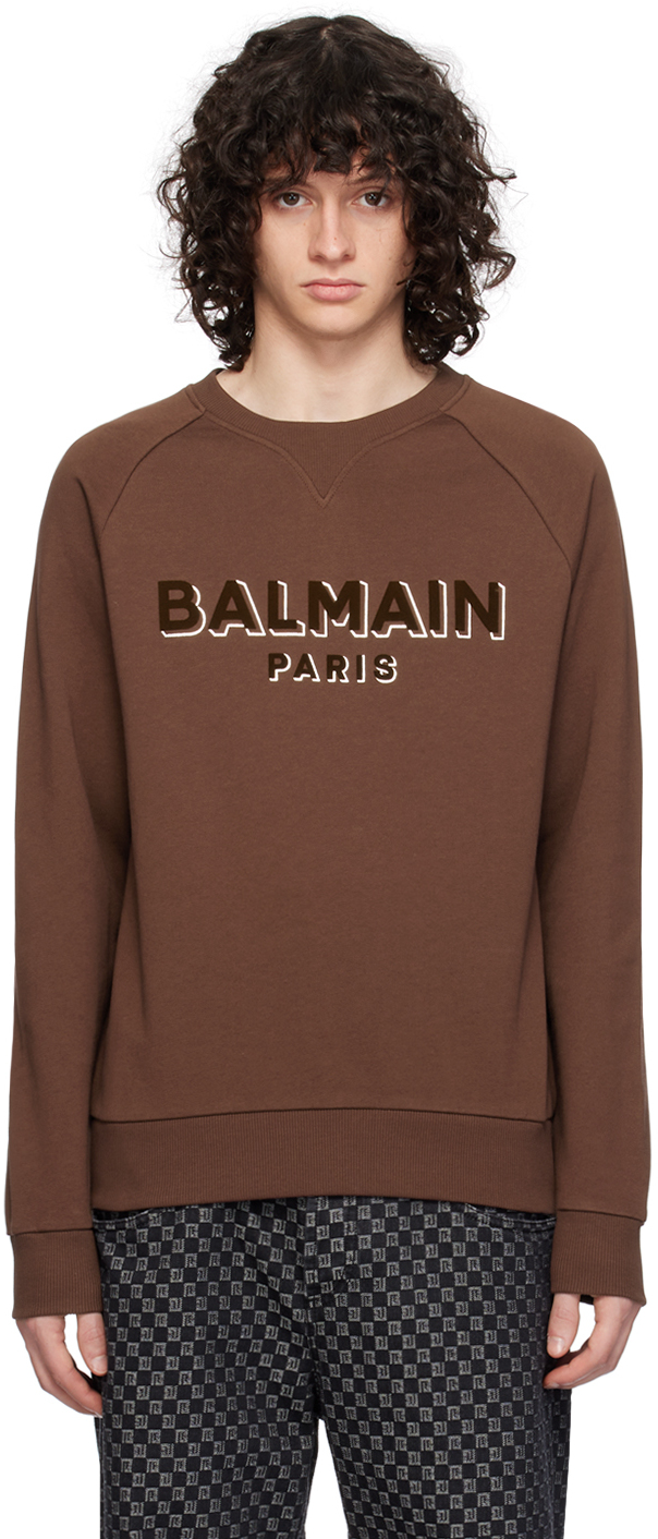 Balmain Burgundy Flocked Sweatshirt In Wcg Marron Chaud/mar
