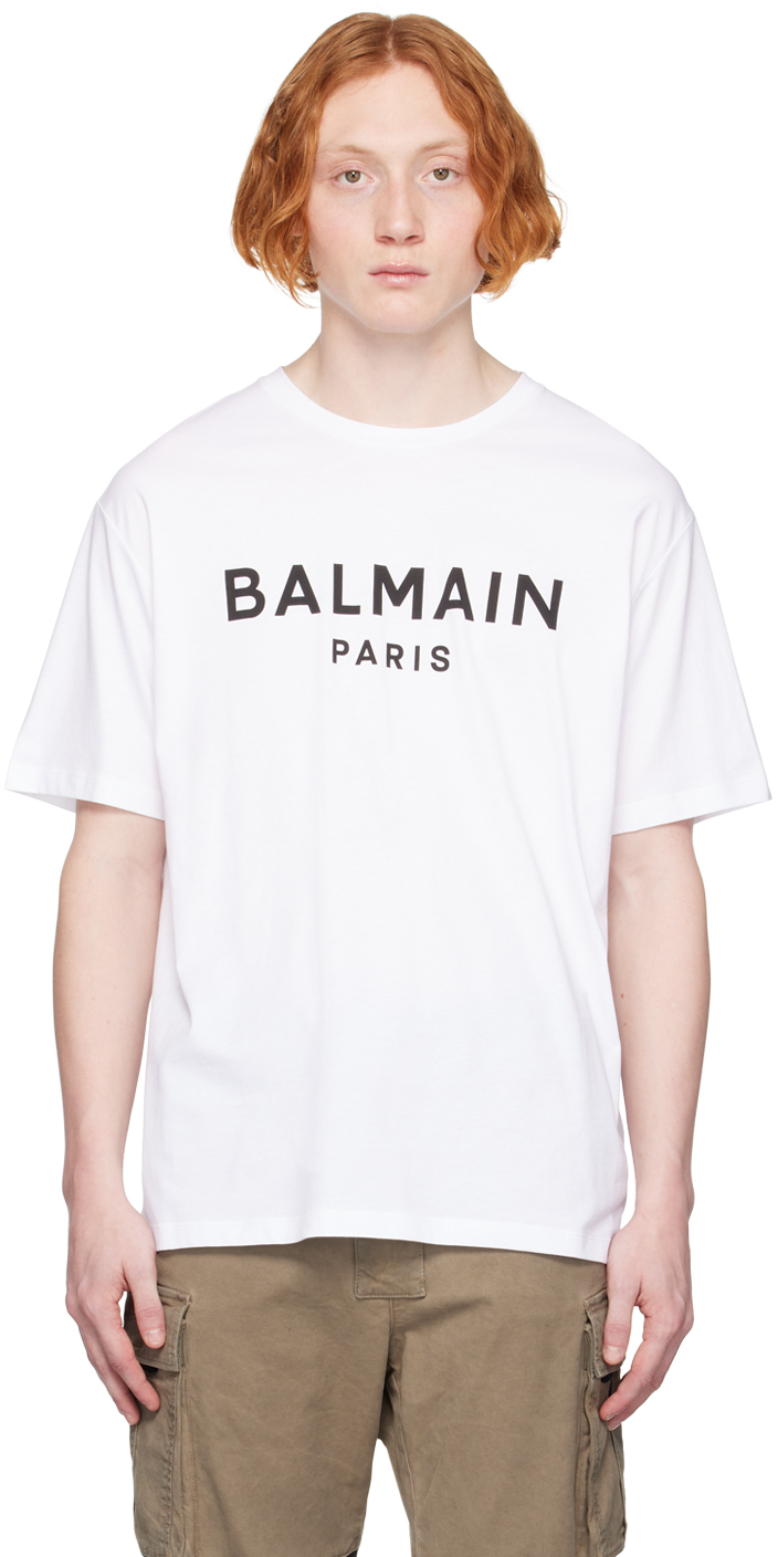 Shop Balmain White Printed T-shirt In Gab Blanc/noir