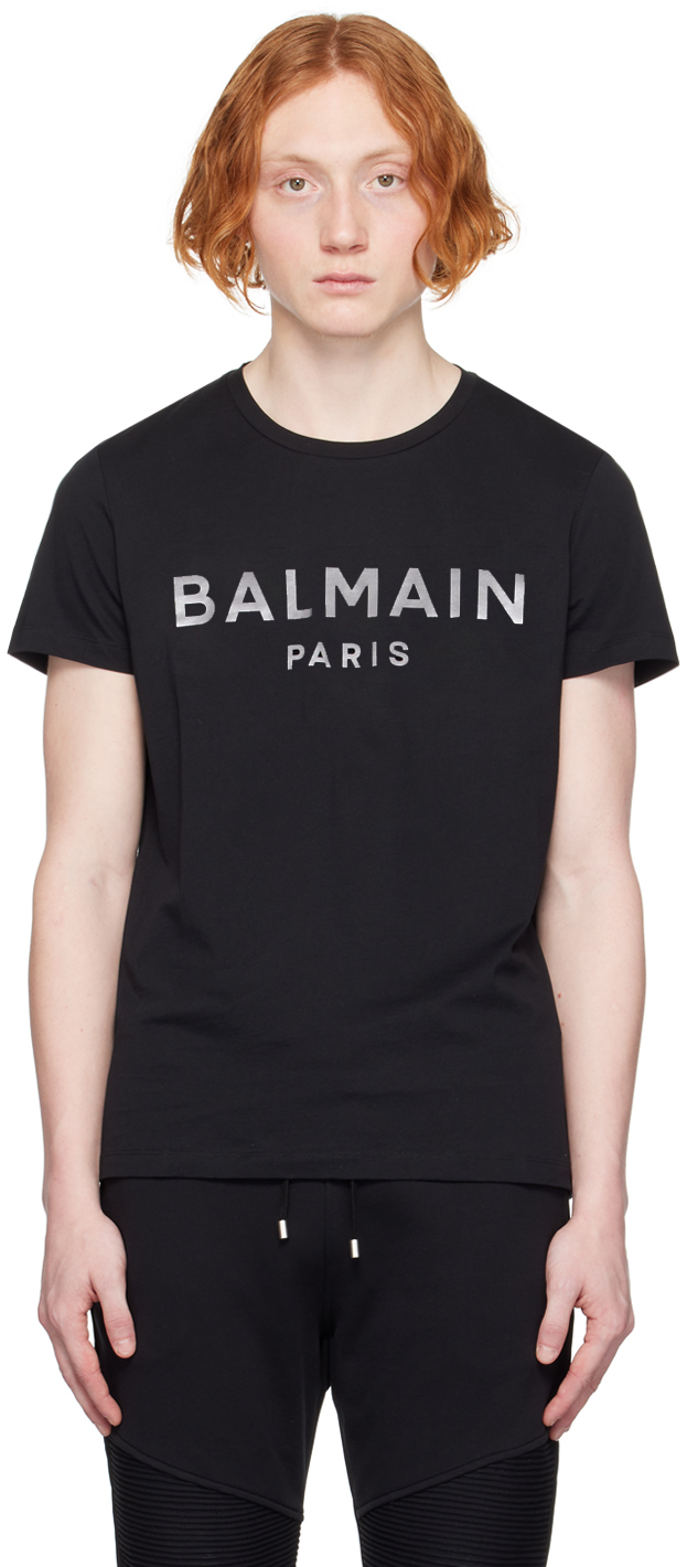 Balmain Black Printed T-shirt In Eac Noir/argent