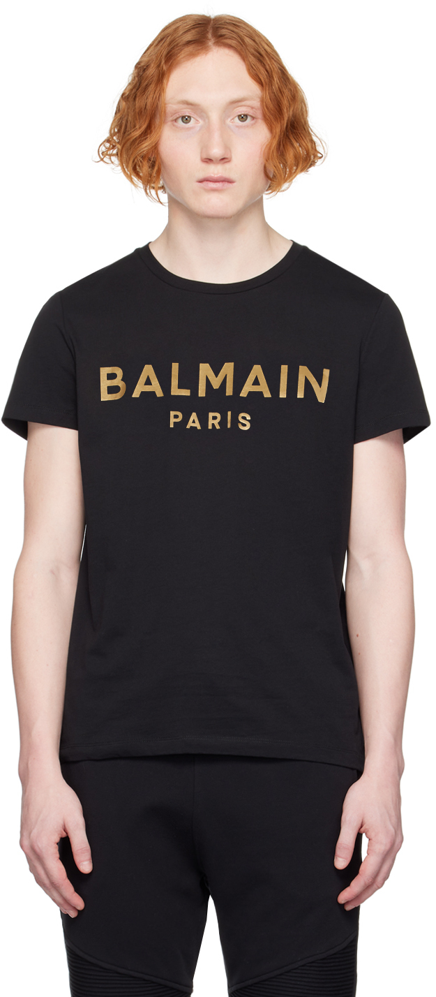 Balmain Black Printed T-shirt In Ead Noir/or