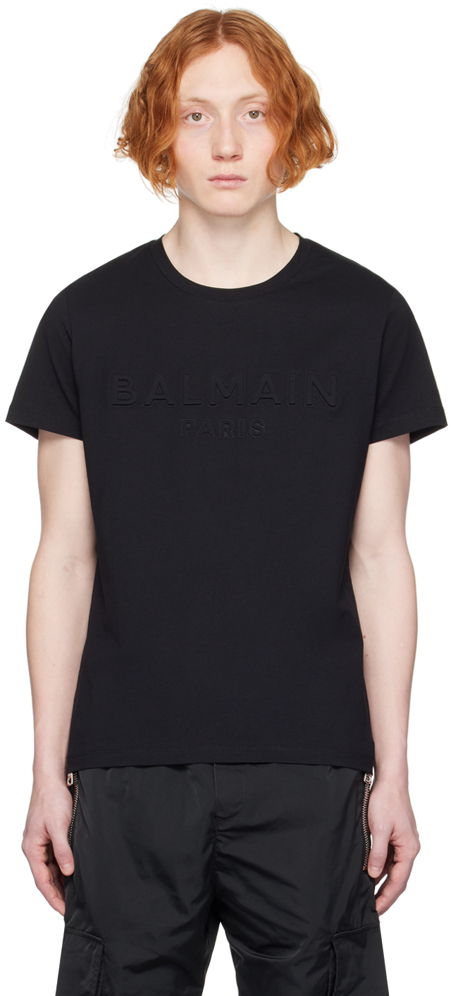 Shop Balmain Black Embossed T-shirt In 0pa Noir