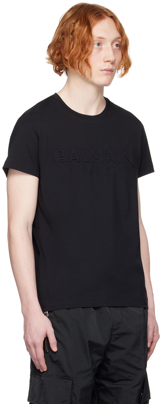 Balmain Black Embossed T-shirt In 0pa Noir