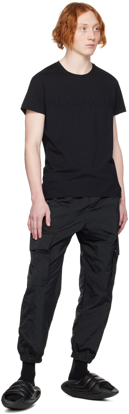 Balmain Black Embossed T-shirt In 0pa Noir
