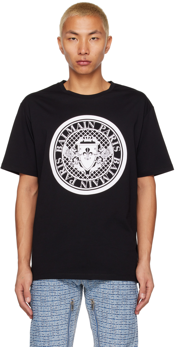 Balmain Black Monogram Flocked T-Shirt Balmain