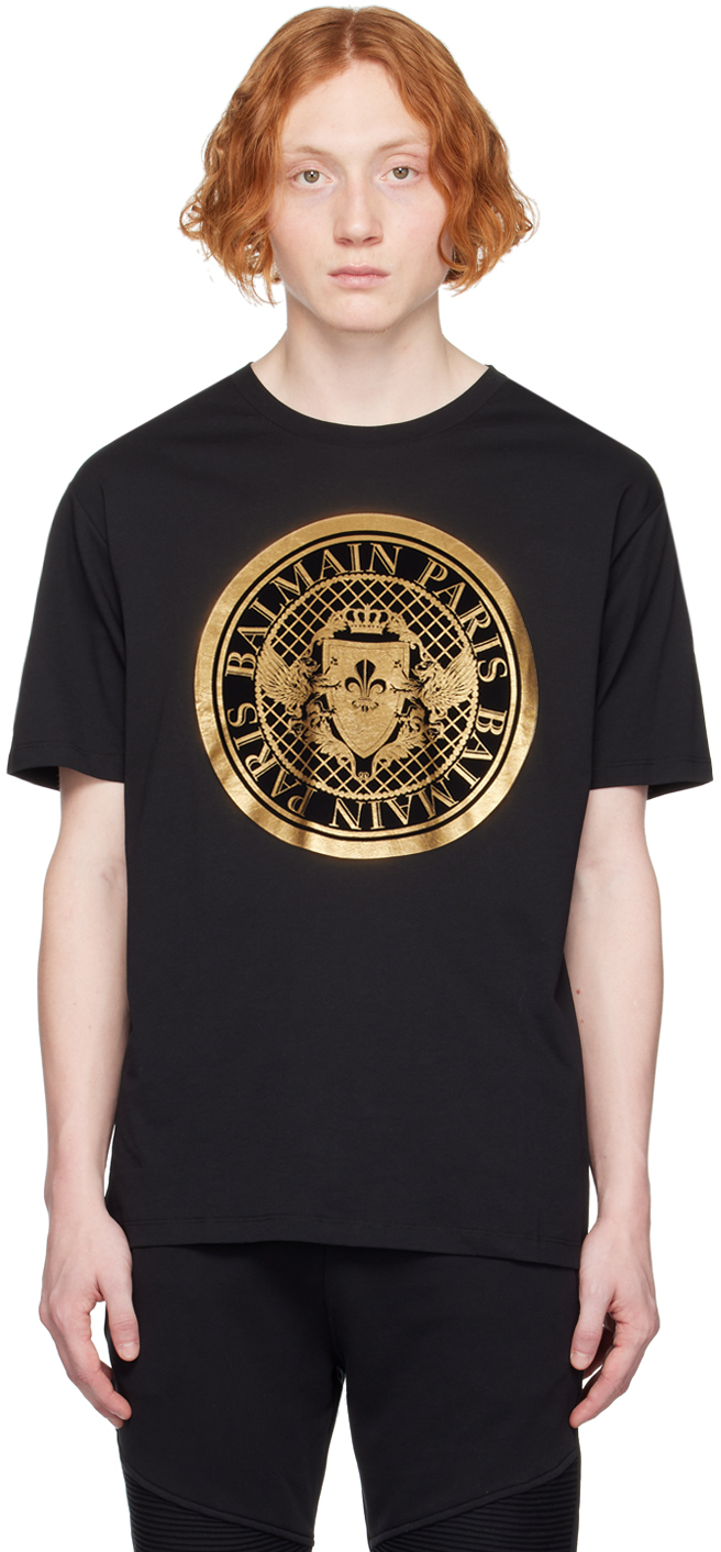 Shop Balmain Black Coin T-shirt In Ead Noir/or
