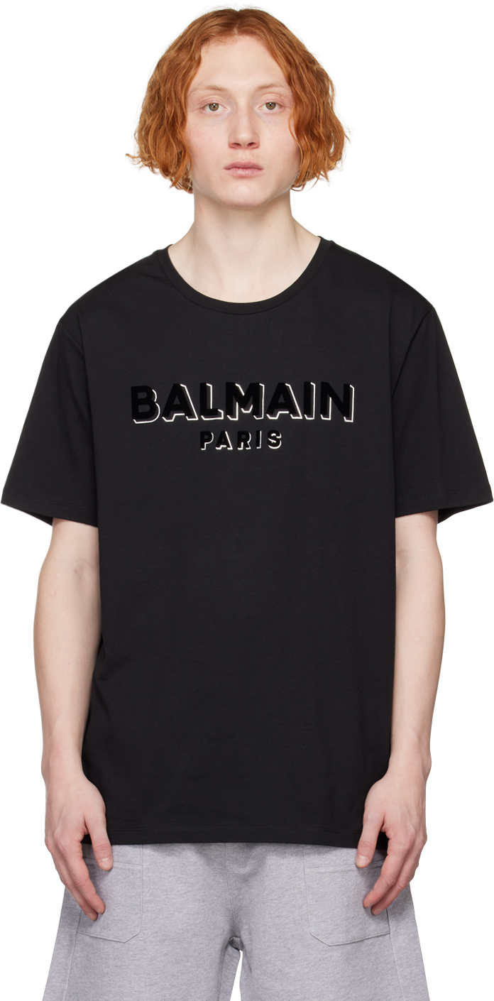 Shop Balmain Black Textured T-shirt In Eac Noir/argent