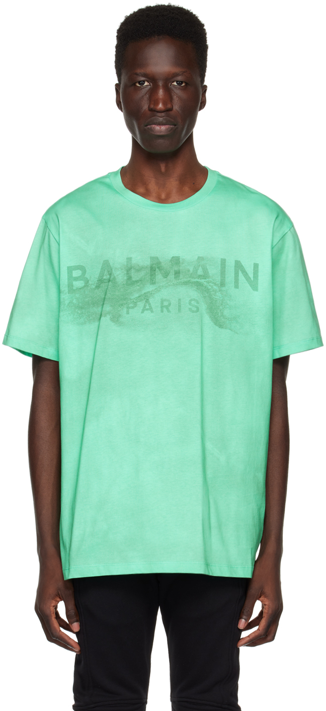 vakuum mandat spøgelse Balmain: Green Printed T-Shirt | SSENSE