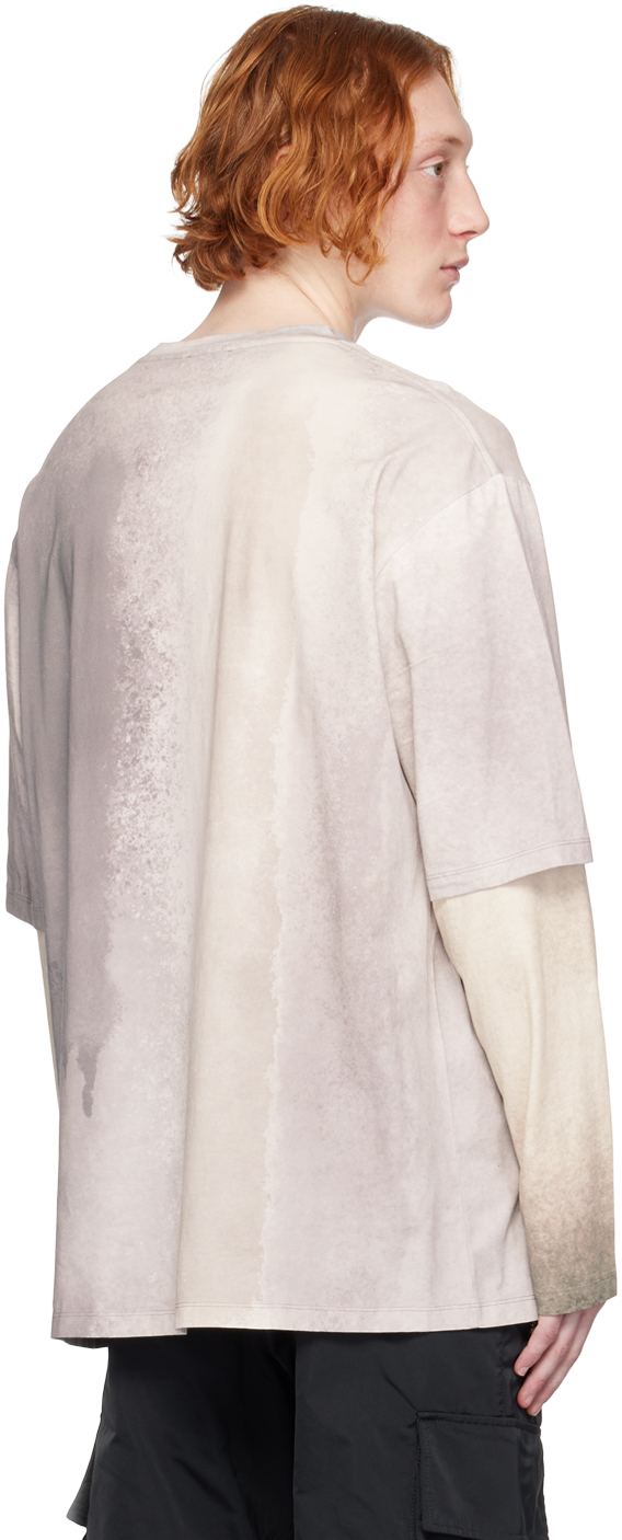 Balmain Gray Printed Long Sleeve T-shirt In Yfm Multi-gris/sable