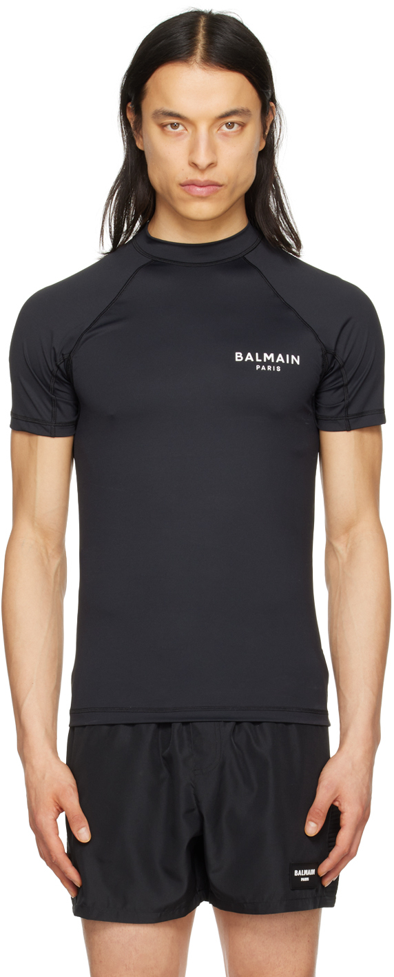 Balmain Black Raglan T-shirt In 010 Black/white