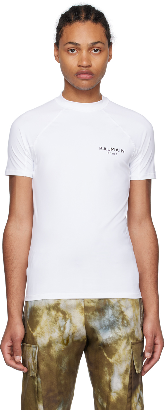 Balmain White Printed T-shirt In 110 White/black