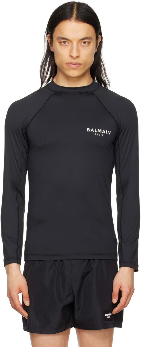 Balmain Black Raglan Long Sleeve T-shirt In 010 Black/white