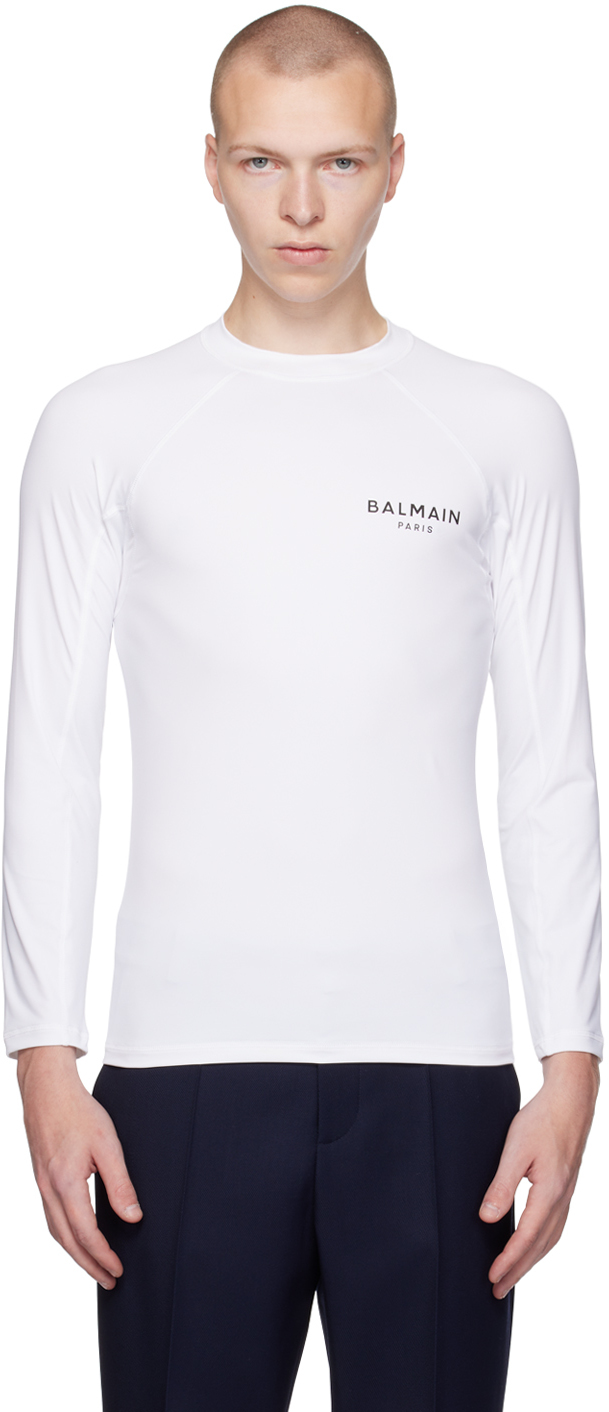 Balmain White Raglan Long Sleeve T-shirt In 110 White/black