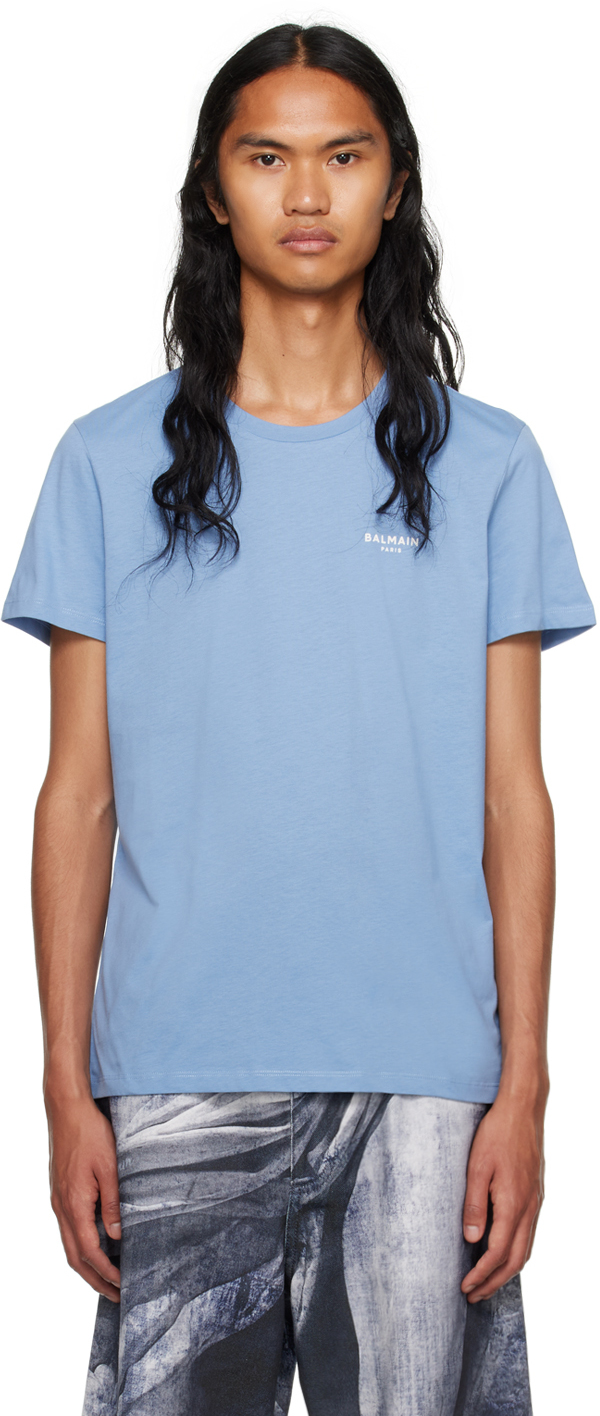 Balmain Blue Flocked T-shirt
