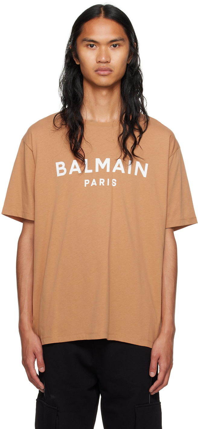 Balmain: Orange Printed T-Shirt | SSENSE