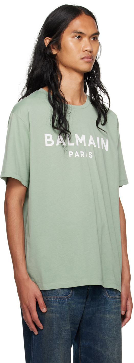Balmain Logo-print Cotton T-shirt In Ues Vert Jade/ Natur