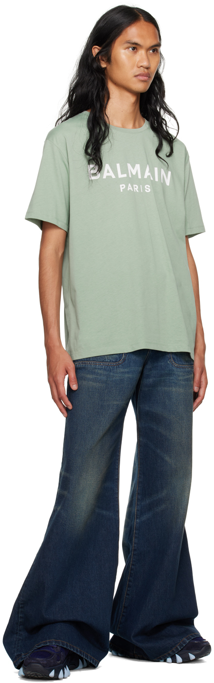 Balmain Logo-print Cotton T-shirt In Ues Vert Jade/ Natur