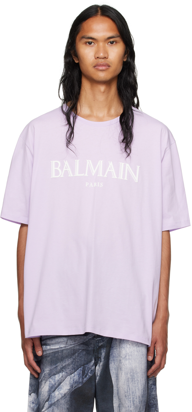 Shop Balmain Purple Bonded T-shirt In Qcu Lilas Clair/blan