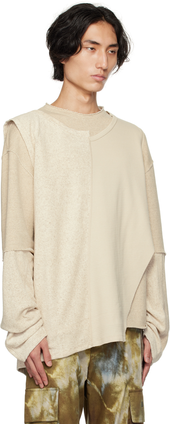 Balmain Beige Paneled Long Sleeve T-shirt In 0kf Ficelle
