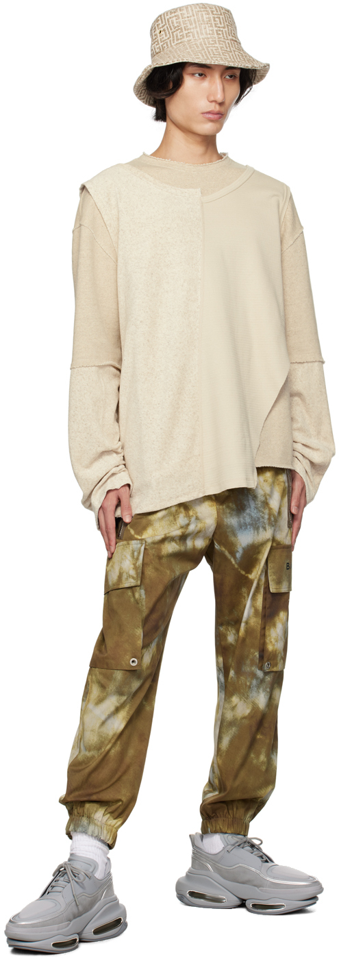 Balmain Beige Paneled Long Sleeve T-shirt In 0kf Ficelle