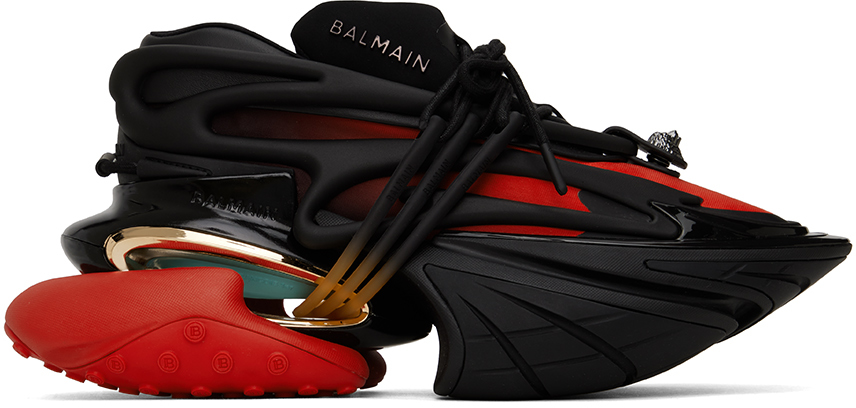 BALMAIN BLACK & RED UNICORN SNEAKERS