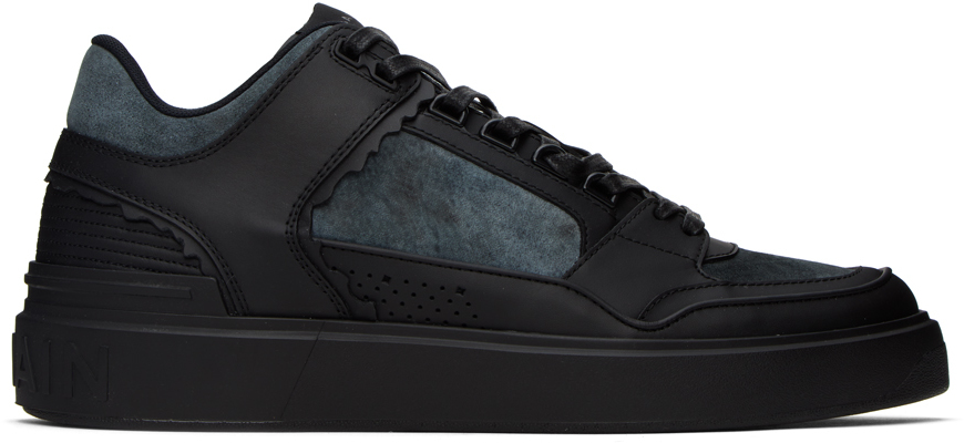 Shop Balmain Black B-court Mid-top Sneakers In 0pa Noir