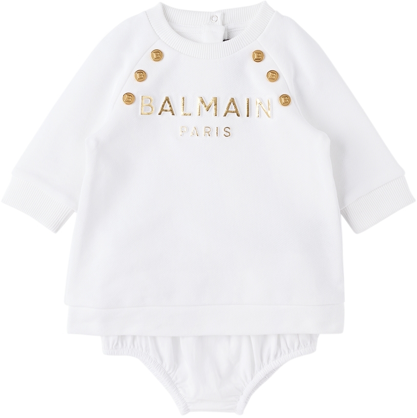 Balmain Baby White Embossed Dress & Briefs Set
