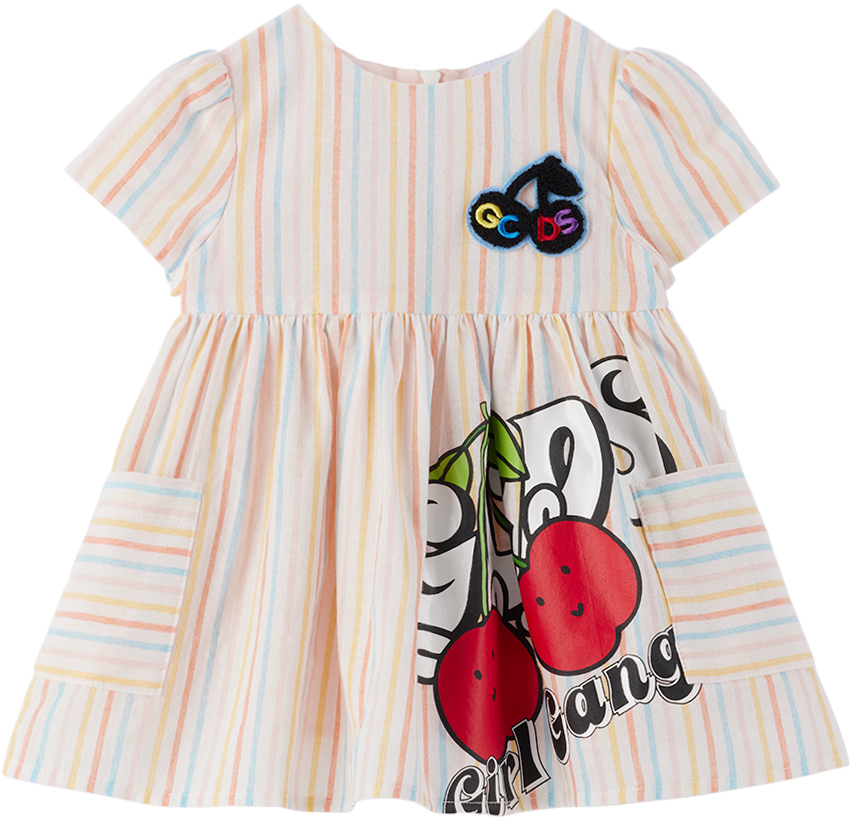 Gcds Babies' Logo-print Striped Short-sleeved Dress In 84518 Stripes Orange