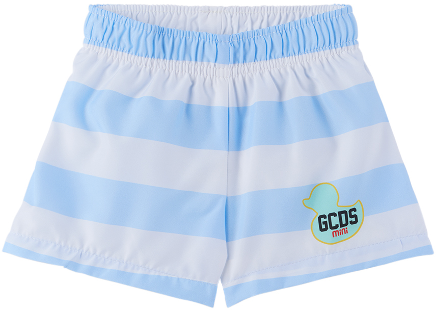 Gcds Striped Logo-print Swim Shorts In Blue