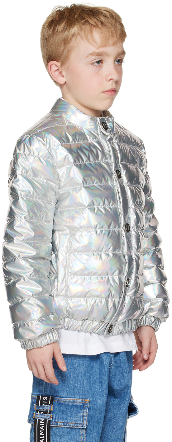 Balmain Metallic Zip-up Padded Jacket In 998 Grey Grdnt