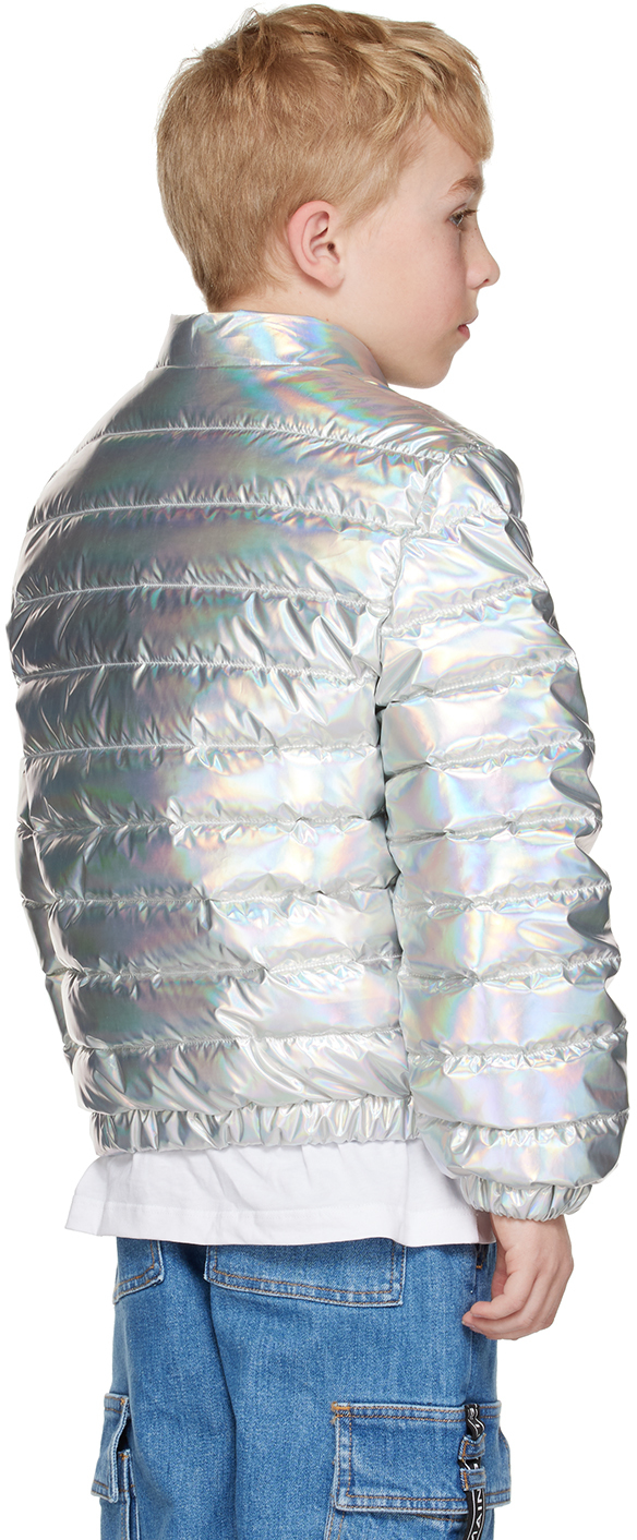 Balmain Metallic Zip-up Padded Jacket In 998 Grey Grdnt