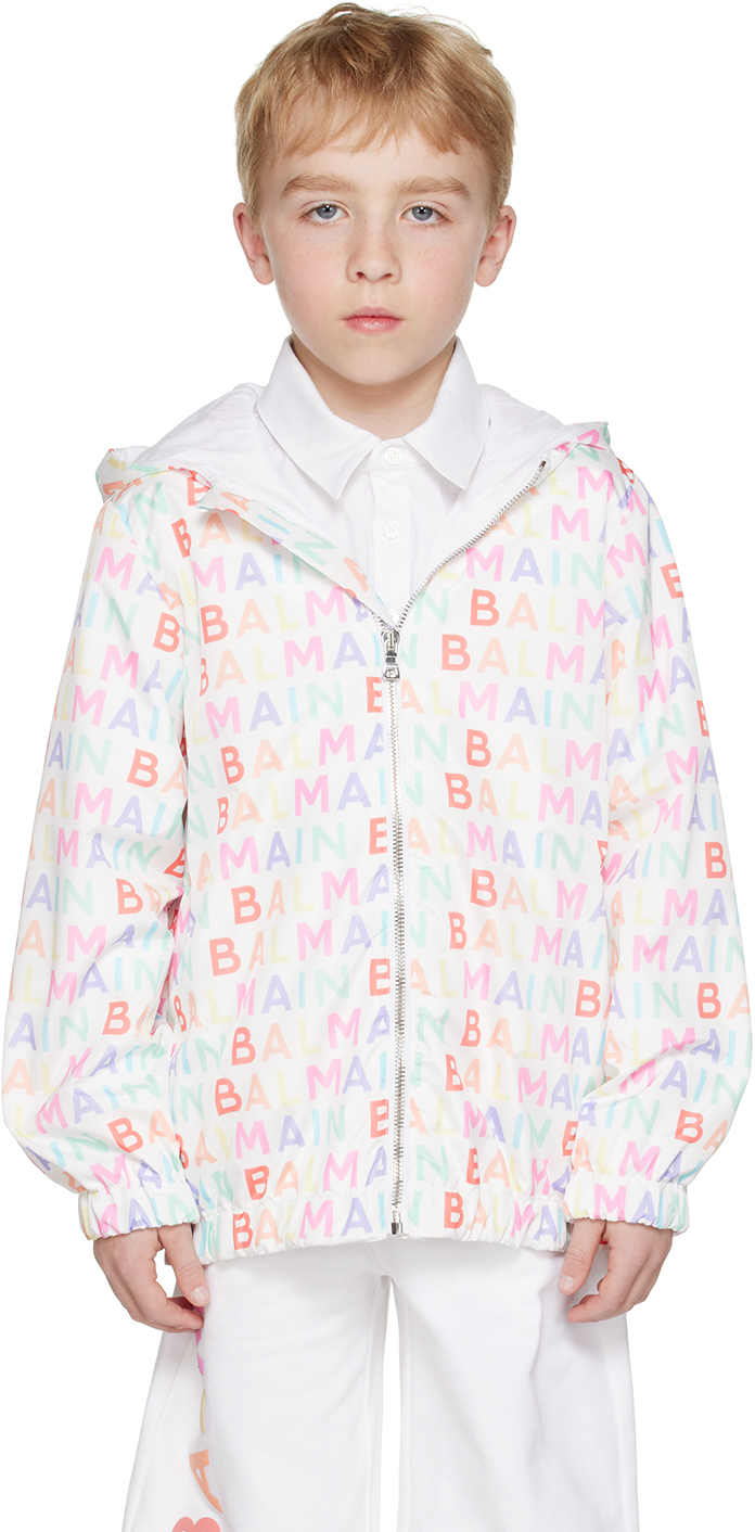 Balmain Kids Allover Logo Printed Hooded Jacket In Multi