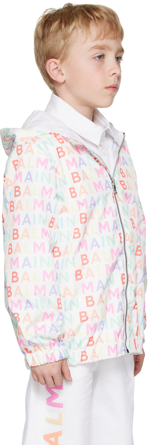 Balmain Kids Allover Logo Printed Hooded Jacket In 999 Multicolor