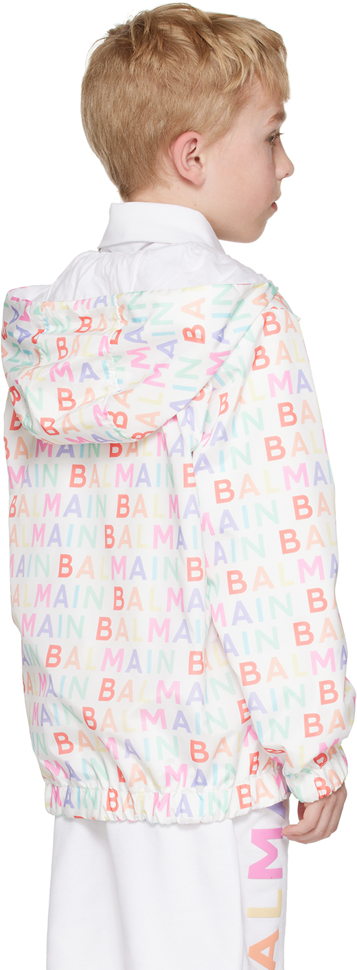Balmain Kids Allover Logo Printed Hooded Jacket In 999 Multicolor