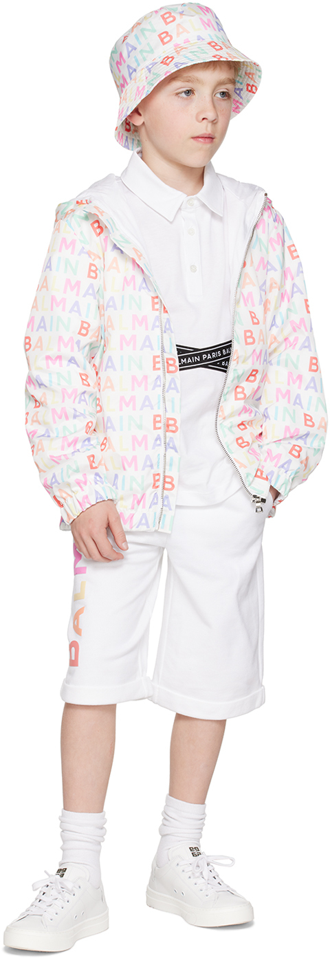 Balmain Kids Allover Logo Printed Hooded Jacket In 999 Multicolor