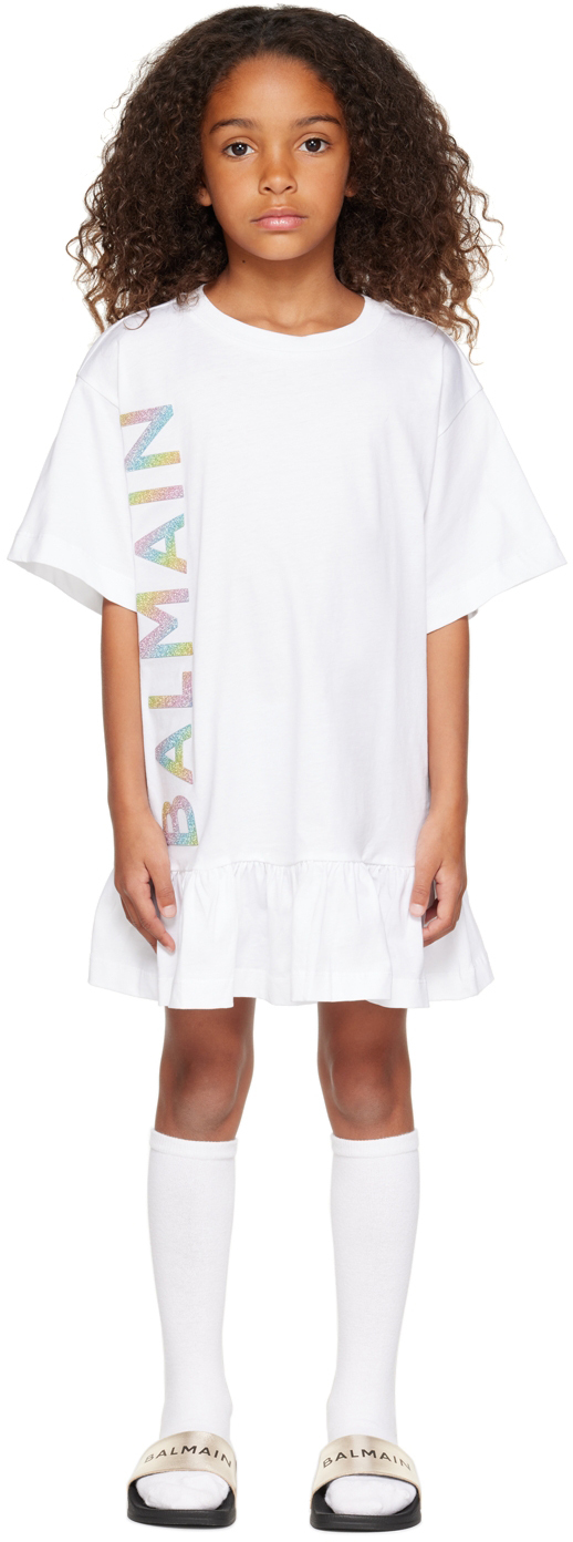 Kids White Ruffled Dress by Balmain | SSENSE