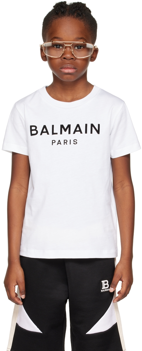 BALMAIN KIDS WHITE FLOCKED T-SHIRT