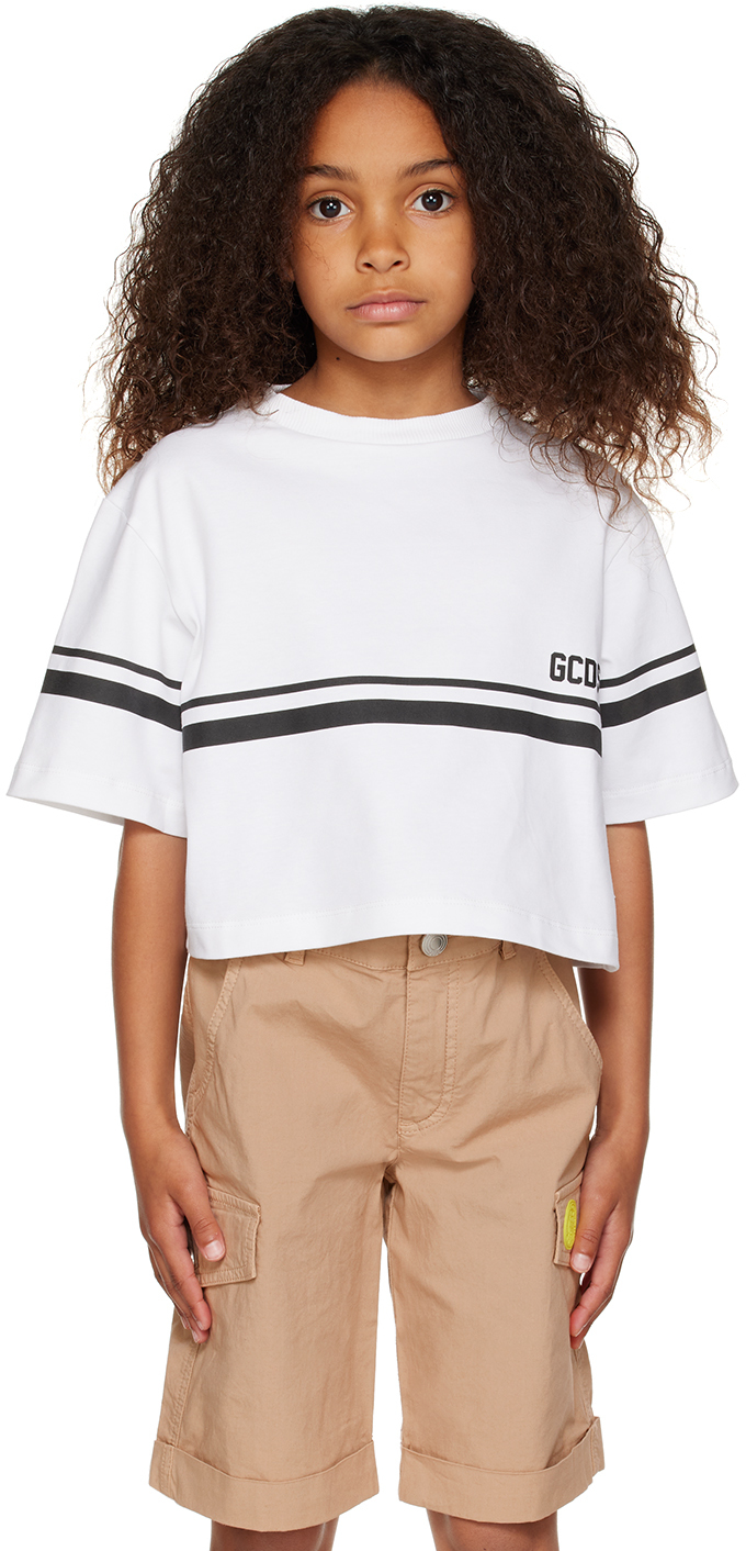 Gcds Kids White Printed T-shirt In 10101 Optical White